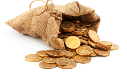 golden coins bag Isolated on white background