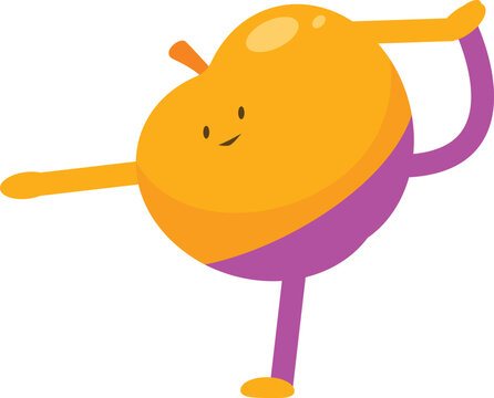 Cartoon apple character with arms and legs wearing yoga pants stretching for healthy lifestyle concept