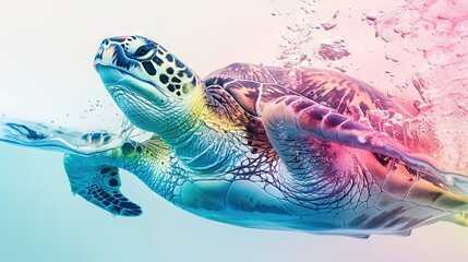   A turtle swimming with its head out of the water