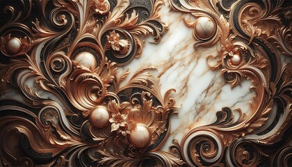 Antique gold floral marble texture background,Generative AI	
