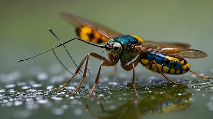 Fototapeta premium Dragonfly gliding above serene water lilies