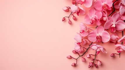 Obraz premium A collection of pink orchids against a pink backdrop, providing space for text or images