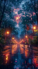 A picturesque village street with flowers and mountain backdrop.
