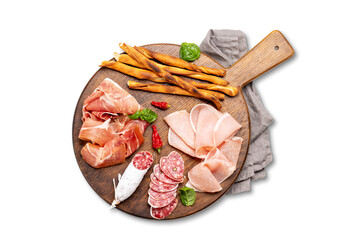 Antipasto board with various meat and snacks