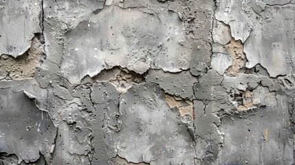 Close up view of textured rough concrete wall with cracks and imperfections