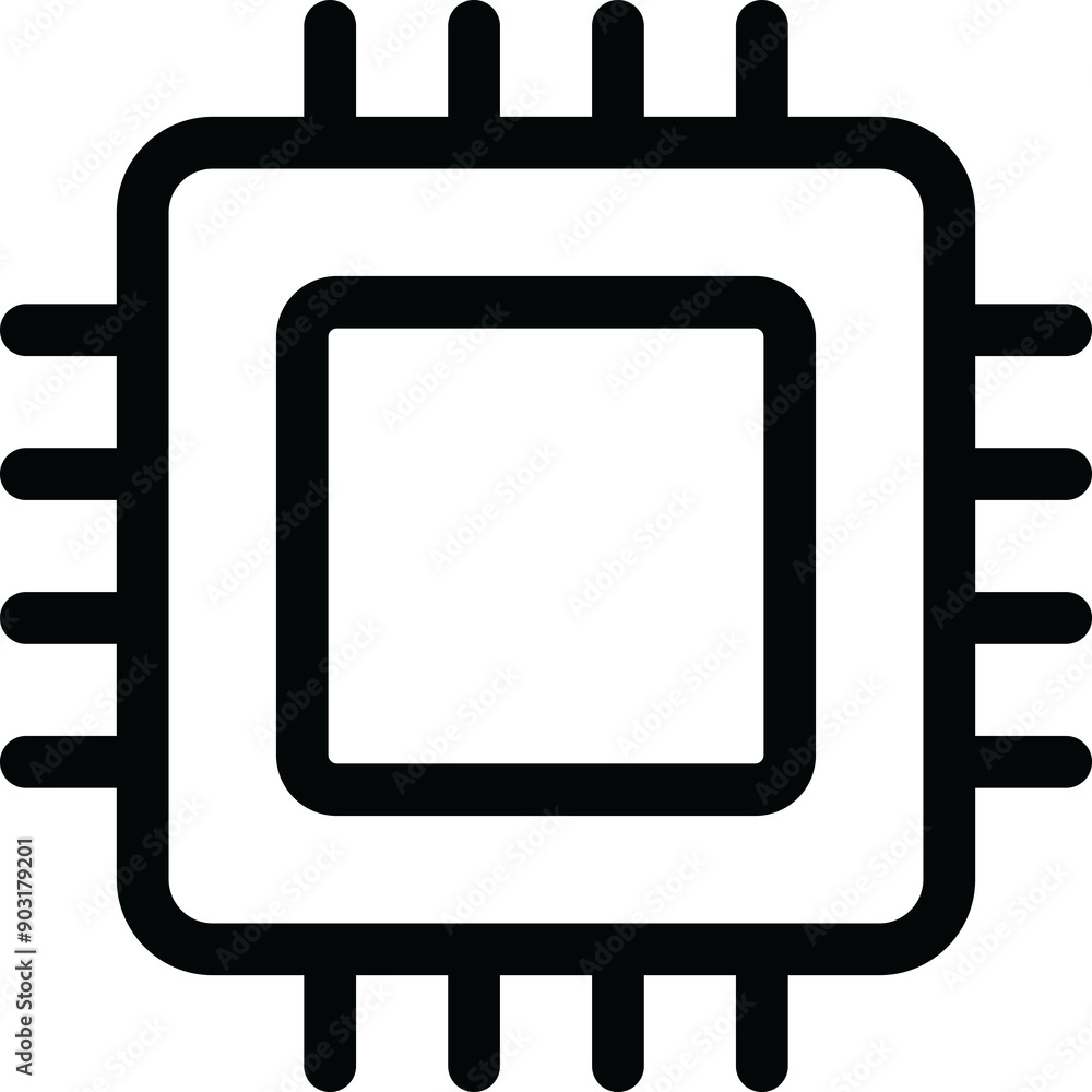 Poster computer processor icon on transparent background, cpu chip, cpu processor icon.
