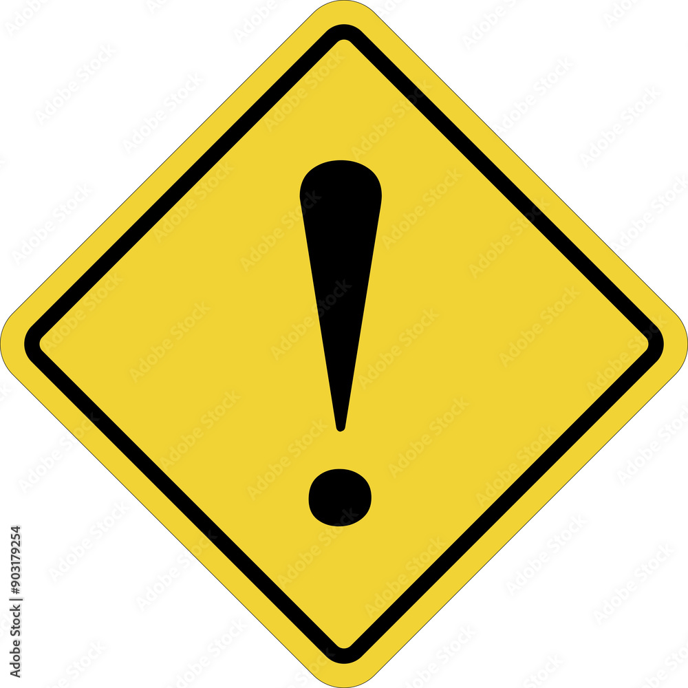 Poster a board of warning with exclamation mark on transparent background, a square warning sign, a square 