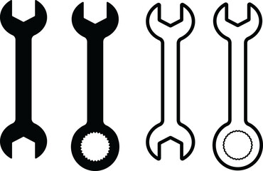 Wrench Key Icon Outline Set and Silhouette, Set of utensils, Wrench Key Icon Set.