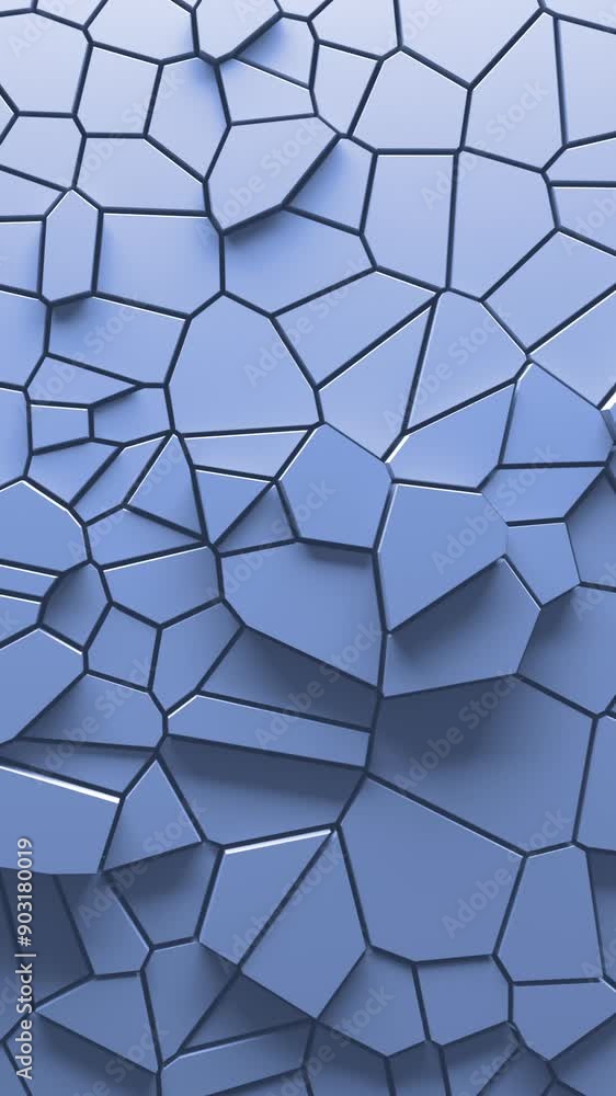 Poster abstract animation of blue voronoi blocks moving and extruding. minimal light clean corporate backgr