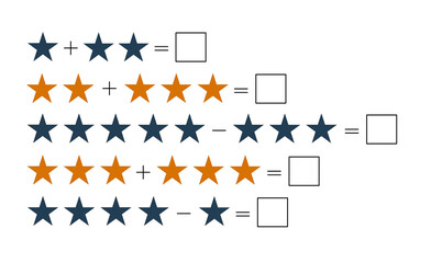 Math printable worksheet for school children, first grade, preschool. Addition and subtraction for kids. Illustration