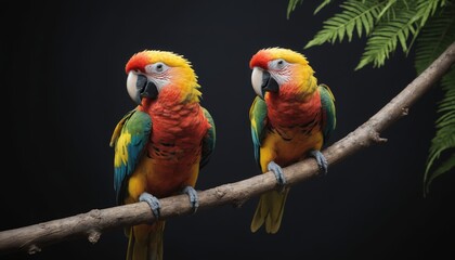 Obraz premium A pair of scarlet macaws perched on a branch in the jungle