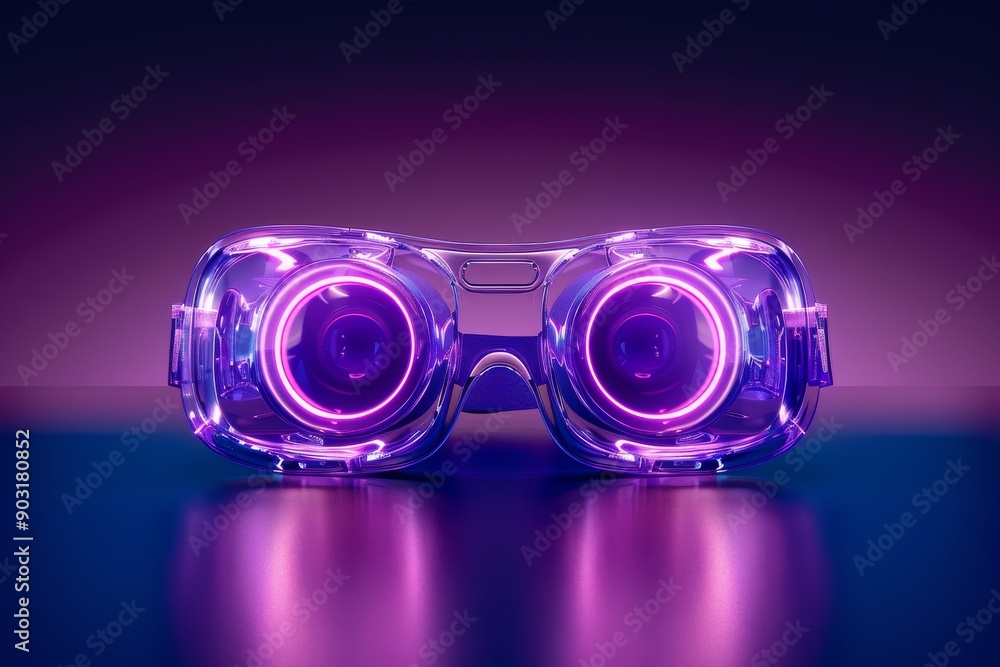 Poster futuristic neon goggles with a sleek design set against a dark vibrant background emphasizing advanc