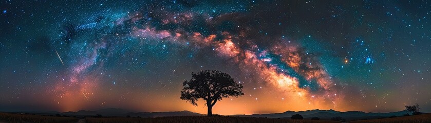 Fototapeta premium A tree is in the middle of a field of stars