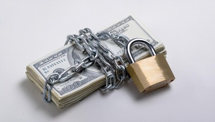 bundle of banknotes tied to a chain