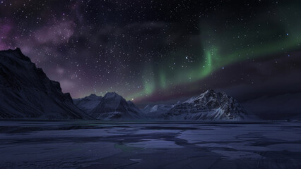 Naklejka premium Majestic Northern Lights Over Mountain Range