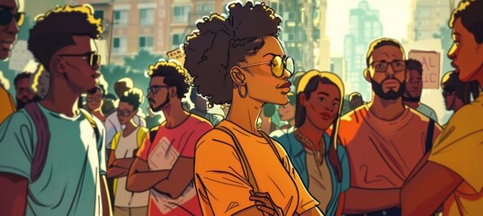 Fototapeta premium Social Justice Campaign with Peaceful Protests and Community Engagement in Urban Setting