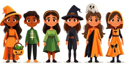 Cartoon Kids in Halloween Costumes