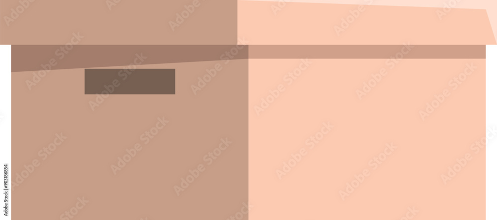 Poster closed cardboard box with its lid lying down is isolated on a white background