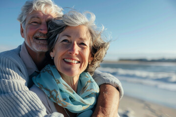 selfie of an older couple sitting at an outdoor cafe, feeling happy and contented, old bald guy with sunglasses sitting down on a field having a piknik with his wife