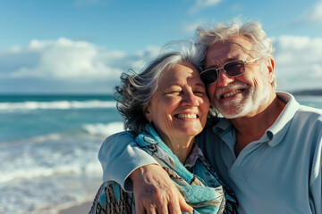 selfie of an older couple sitting at an outdoor cafe, feeling happy and contented, old bald guy with sunglasses sitting down on a field having a piknik with his wife
