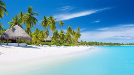 Tropical beach with few palm trees