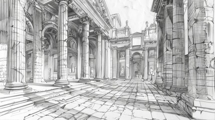 Fototapeta premium Pencil drawing of architecture, template, AI generated