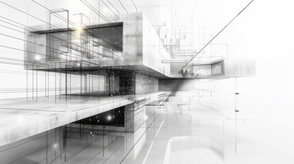 Pencil drawing of architecture, template, AI generated