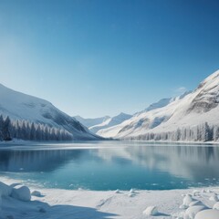 Obraz premium Winter Wonderland: Frozen Lake and Snow-Capped Mountains