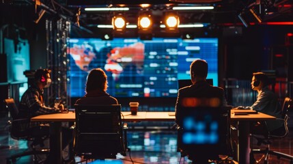 Obraz premium Election Results Analysis Team Using Graphs and Statistics in Studio Environment