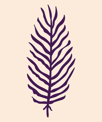 The silhouette of a painted twig in the doodle style is dark purple.
