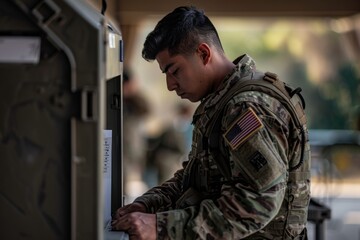 Military Service Member Voting at Base Polling Station Highlighting Armed Forces Election Participation