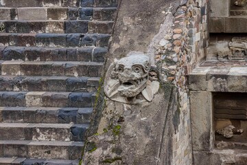 Pyramid of the Feathered Serpent or Quetzalcoatl in the archaeological zone of Teotihuacan, the city with the largest pyramids in Mesoamerica in the State of Mexico. 