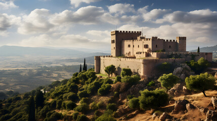 Obraz premium Ancient Wonders Unveiled: The Grandeur and Mystique of Ehmedek Castle Amid Blissful Landscape
