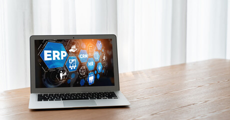 Fototapeta premium ERP enterprise resource planning software for modish business to plan the marketing strategy