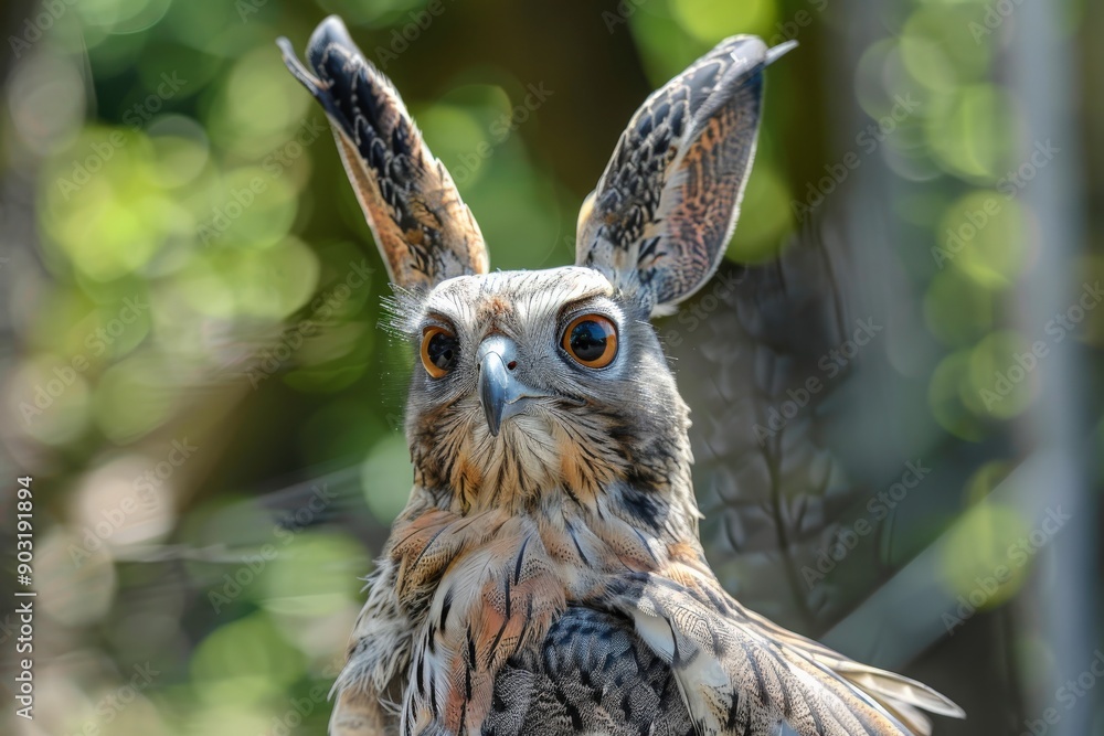 Poster an owl with large, captivating eyes and intricate feather details is captured in this close-up photo