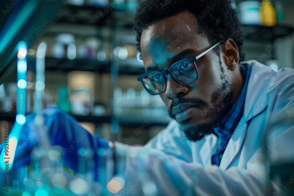 Aufkleber the image captures a scientist performing an experiment in a laboratory, surrounded by scientific ap