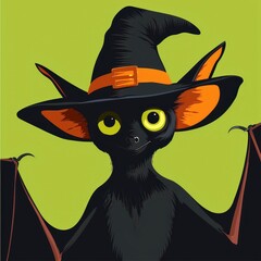 Naklejka premium Cute Halloween Bat in Witch Hat