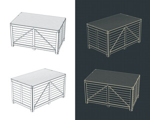 Industrial wooden packaging box blueprints