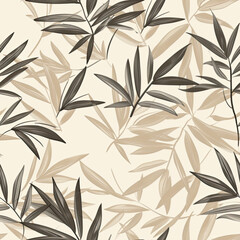 Obraz premium A seamless pattern with tapestry-like designs of bamboo leaves, their intricate patterns resembling delicate fabric textures, in soft beige and grey tones