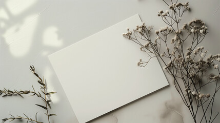 Simple White Blank Canvas Surrounded by Dried Flowers on a Light Surface