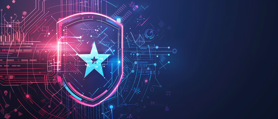 Digital Security Shield with Star Symbol, ideal for cybersecurity themes, tech protection designs, and futuristic data security visuals
