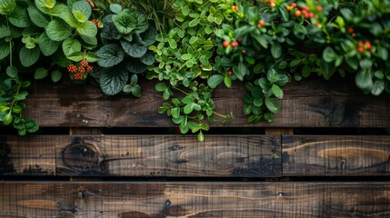 Juicy plants displayed on wooden planks in early morning light