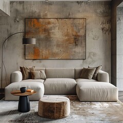 Modern living room interior with stylish comfortable sofa. Banner design