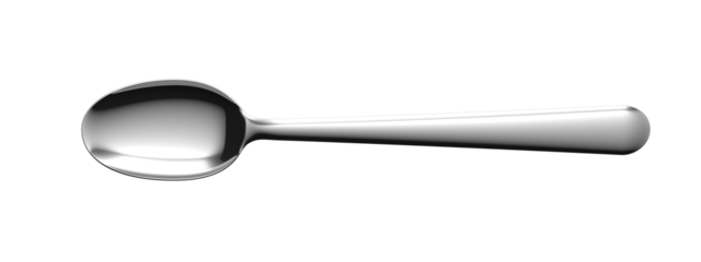 Silver spoon. Isolated. Closeup. 3d illustration. Stainless steel utensil. Tableware.