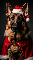 Perro pastor alemán con ropa de navidad 