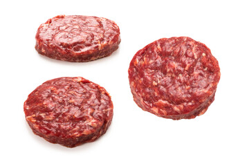 Raw minced beef isolated on white background.