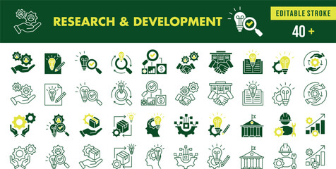 Icon Pack: Research and Development, research, development, business and finance, innovation, optimization,process, idea, management, analysis, search