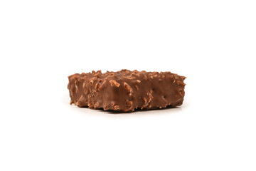Chocolate coconut wafer bar isolated on white background.