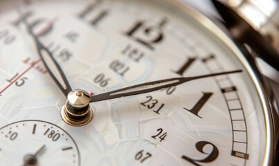 Close-up macro shot of an antique pocket watch face showing detailed hands and numerals, symbolizing time and precision.
