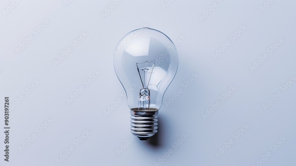 Poster A single, modern light bulb is centered against a plain white background, emphasizing its design, functionality, and the essence of innovation and simplicity.